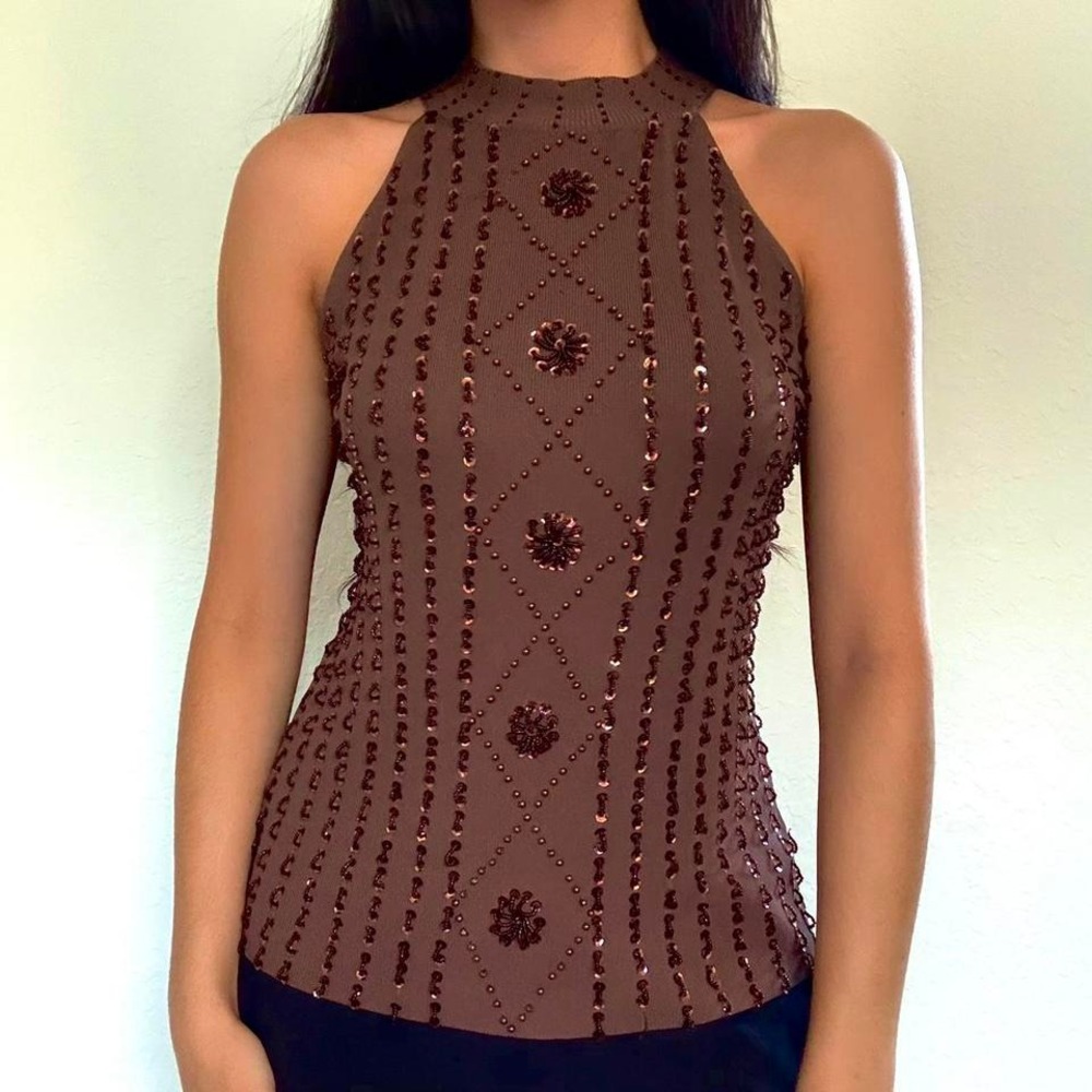 Chocolate brown beaded top